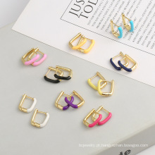 Shangjie OEM Anillo Copper Square Drop Oil vintage Brincings For Women 2021 Brincho